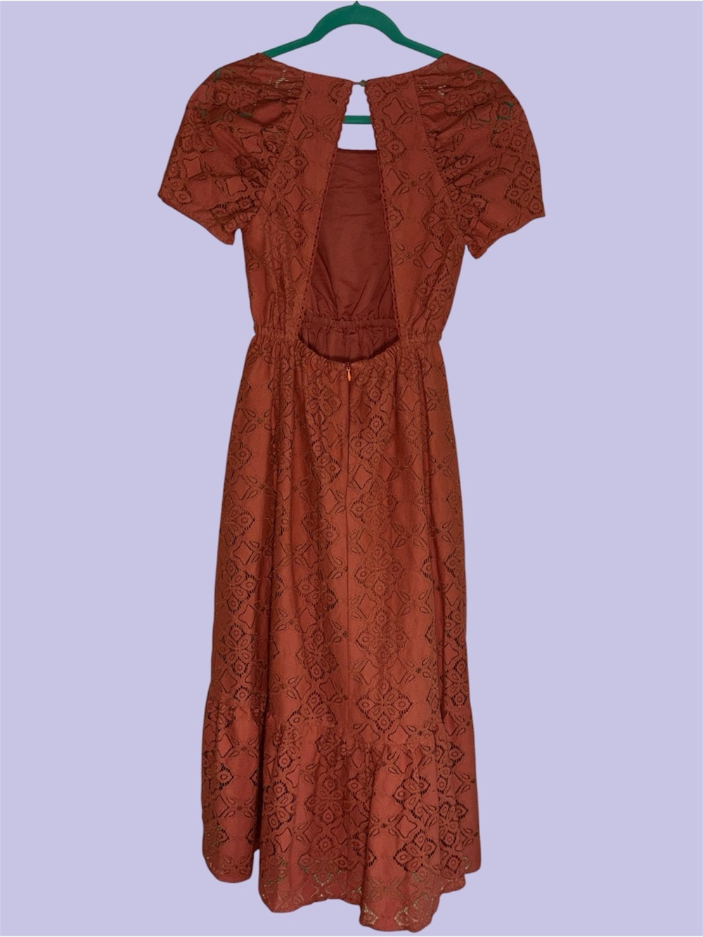 Pamela Love Terracotta Lace Eyelet Square Neck Midi Dress - Picture 3 of 8